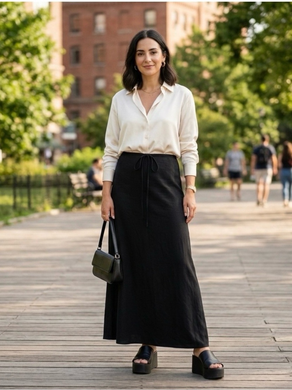 ANTHROPOLOGIE Wayf Linen Blend Black Minimalist Straight Maxi Skirt | Size Small
